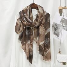 1条新款人字纹扎染亚麻围巾，女士百搭披肩 - 彩色 - 查看 9