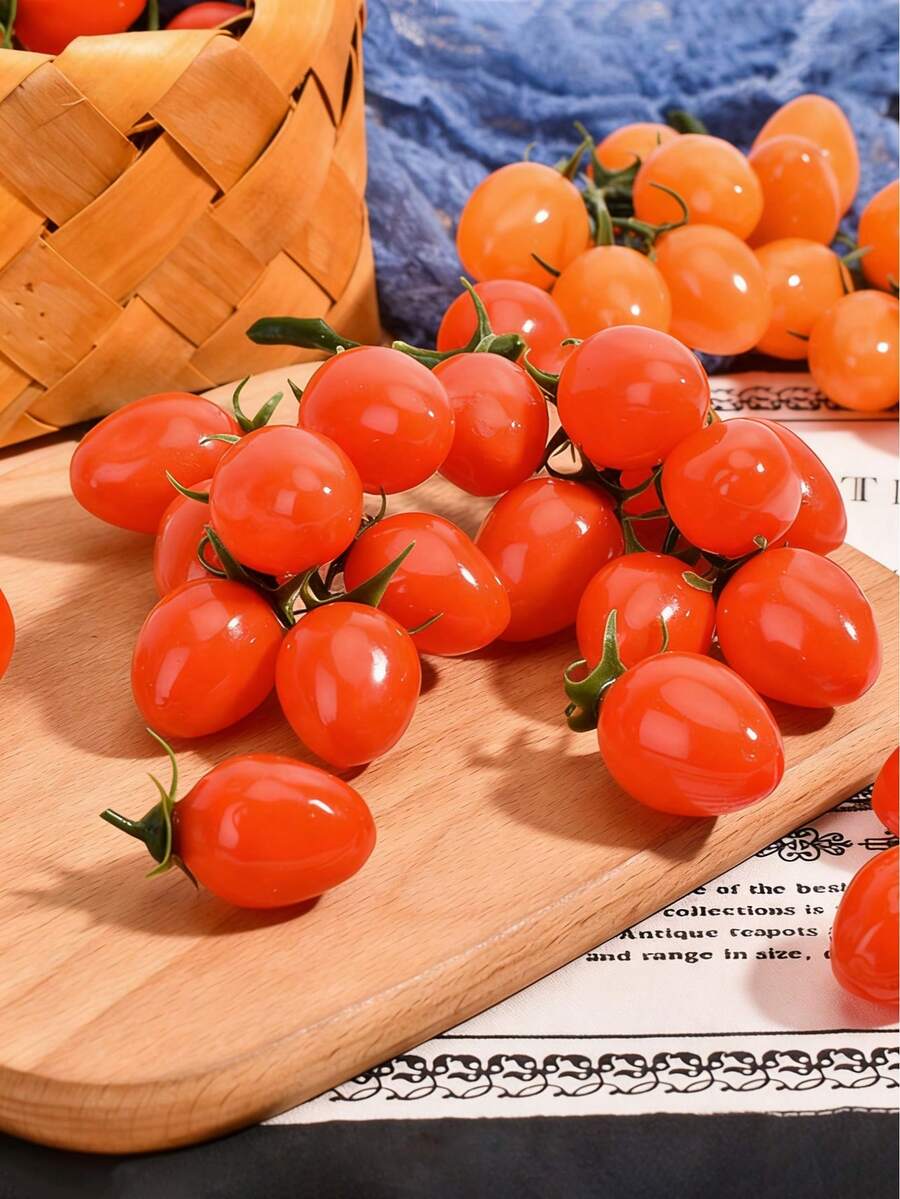 5/10 pièces Tomates cerises artificielles, mini tomates factices réalistes pour décoration, convient pour armoire de cuisine, décoration de la maison, rebord de fenêtre, photographie de fête et accessoires photo - Multicolore - Voir 1