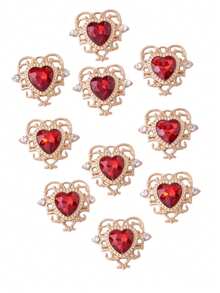 10个DIY手工花盘水晶水钻镂空蕾丝心形合金首饰配件 - 紅色 - 查看 4