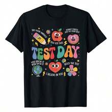 Test Day Rock The Test Testing Day Motivational Teacher Kids T-Shirt Women's Plus Size T Shirt - 黑色 - 查看 7
