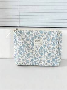 1个春日海棠花图案化妆包，女士旅行大容量化妆品收纳包，便携式化妆品储物手拿包，带拉链，可收纳化妆品、护肤品、口红、化妆刷、护手霜、耳机、零钱、钥匙等小物件，适合居家、旅行、度假和上学使用。化妆包/化妆袋/护肤包/洗漱包。 - 藍色 - 查看 3