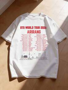 BTSS Unisex T-Shirt Bangtan 2026 Tour Softstyle World Tour 2026 PNG K-Pop Concert Dates - trắng - Xem 1