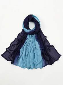 1pc Women's Solid Color Viscose Headscarf, Soft Wide-Edged Headband, Versatile Sun Protection Hijab Scarf, Suitable For Daily Wear,Beach,Holiday - Navy Blue + Blue - View 3