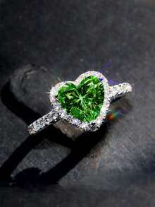 Nhẫn cưới/nhẫn đính hôn hình trái tim sang trọng đính đá Cubic Zirconia, phụ kiện trang sức tinh tế, thích hợp cho các dịp lễ và Ngày Valentine. - màu xanh lá - Xem 10