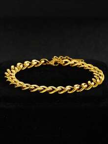 1pc Fashionable Delicate Gold Stainless Steel Chain Bracelet, Street Style Jewelry Accessory, Unisex Hip Hop Decorative Bracelet, Gift Accessory - Gold - View 4