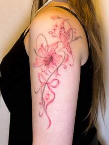 Washable, Waterproof, Sweatproof, Non-Reflective Temporary Tattoo Stickers, 1 Sheet, PVC Spring Pink Butterfly Kissing Lily, Soft And Beautiful Tattoo, Fashionable And Cool, Suitable For People, Daily Use, Lasts 3-5 Days. - Multicolor - View 3