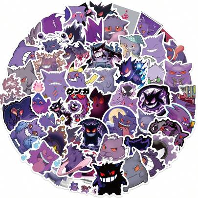 pokemon 110张幽灵系列贴纸 - 55张可爱幽灵贴纸套装，适用于笔记本电脑、水瓶、手账、游戏装饰 - 官方动漫卡通团队周边