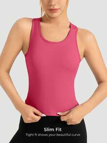 MathCat Tank Tops With Built In Bras, Racerback Activewear Yoga Workout Tops For Women - màu quả mọng hoang dã - Xem 3