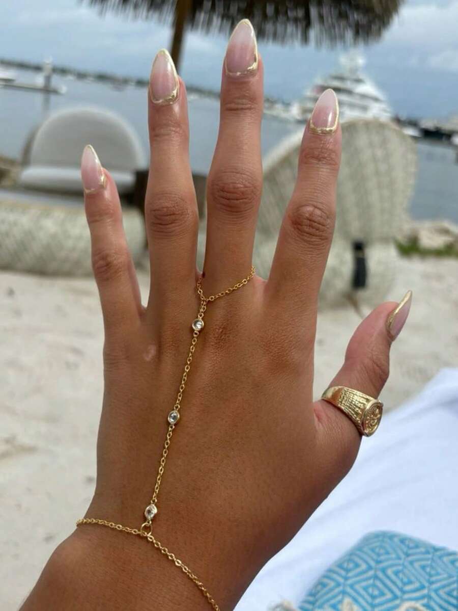 1件链式手链，简约百搭多层链条指环合金饰品，女士款 - 金色 - 查看 1