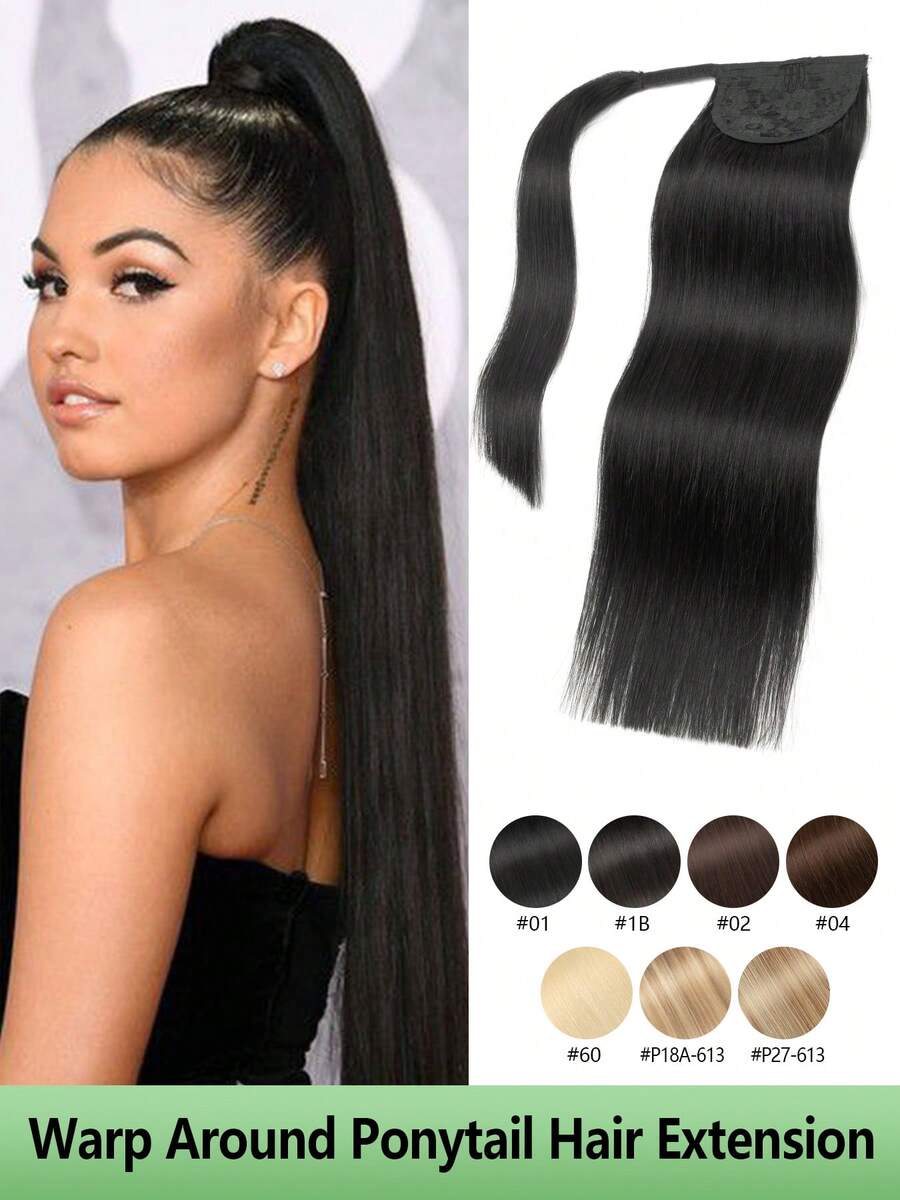 Extensión de cola de caballo de cabello humano real con diseño de red de rosa de 13 capas transpirable, suave y brillante, fácil de usar y quitar, cómoda y duradera - Multicolor - Ver 1