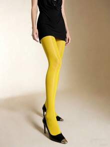 1 Pair Yellow Glossy Sheer Tights Sexy Shiny Bold Stockings Daily Wear - Multicolor - View 3