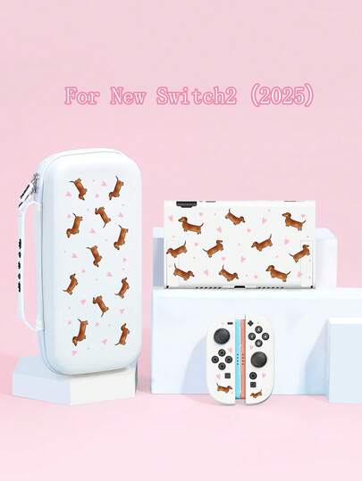 1pc Cute Puppy & Heart Pattern Protective Case, Storage Bag For Nintendo Switch 2 (2025), Switch OLED, Switch NS/Lite, Best Gift For Switch Gamers