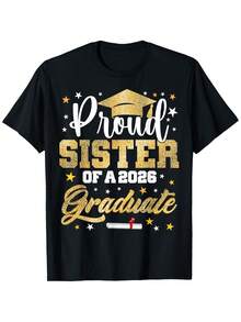 2026 Graduate Sister T-Shirt - Glitter Design With Diploma & - Class Of 2026 Proud Sister Gift For &, Loose Fit Casual Round Neck Shirt For Graduation Party, Christmas, Thanksgiving ( Sizes) - 黑色 - 查看 6