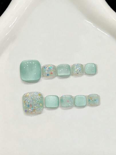 10片装脚趾甲贴纸套装，手工制作脚趾装饰，红色脚趾甲，绿色脚趾甲，按压式美甲贴纸，快速美甲，按压式美甲用品，美甲，脚趾甲，让你的脚趾更美