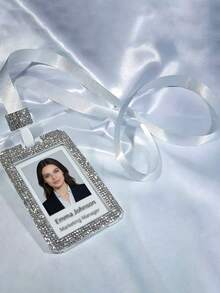 1pc Rhinestone Studded ID Card Holder With Lanyard, Fashionable & Personalized Card Holder For Student/Office ID, Campus Card, Meal Card, Access Card, Bus Card, Protective Case With Anti-Lost Strap - Clear - View 1