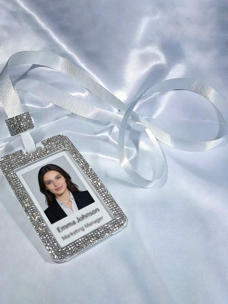 1pc Rhinestone Studded ID Card Holder With Lanyard, Fashionable & Personalized Card Holder For Student/Office ID, Campus Card, Meal Card, Access Card, Bus Card, Protective Case With Anti-Lost Strap - Clear - View 1