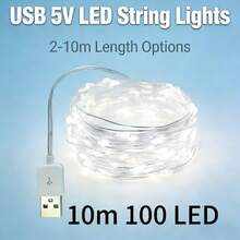 1 Pack 5V USB LED String Lights | Flexible Copper Wire | 2-10M | Plug And Play | Low Voltage | Ideal For Christmas, Valentine's Day, Bedroom, Party And Wedding Decoration - White - View 4