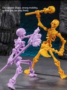 1 Set Fully Articulated Skeleton & Skull Posable Figure, DIY Assembly Desktop Decor Or Interactive Stress Relief Toy, Mechanical Function, Suitable As Birthday Gift, Youth Collectible Model, Movable Doll, Skeleton, Posable Figure - Skeleton - View 4