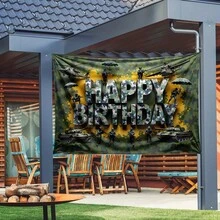 2D Flat, 1 Piece Camouflage Birthday With Helicopter And Silhouettes  Camouflage Theme Party Decoration, Suitable Parties  Large Happy Birthday Sign, Suitable Indoor/Outdoor Activities  Durable (Soldier), 2D Flat - 多色 - 查看 3