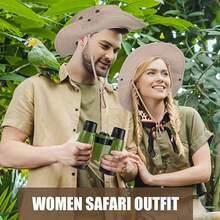 3件套女士野生动物探险服装配饰套装，包括遮阳帽、豹纹围巾、双筒望远镜，适合万圣节角色扮演、派对、节日、嘉年华和其他场合。 - 彩色 - 查看 3