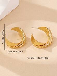 1 Đôi bông tai khoen hình học bất đối xứng phóng đại dành cho nữ - Vàng - Xem 3