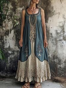 Women's Plus Size Boho Maxi Dress, Sleeveless V Neck Embroidered Patchwork Casual Dress (Multiple Patterns Available) - Váy 2 - Xem 5