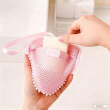 2个心形沐浴海绵皂袋，多功能网状起泡沐浴海绵，旅行皂碟，旅行配件，保持香皂干燥 - 彩色 - 查看 3