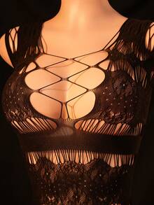 1pc Women's Sexy Lingerie Fishnet Nightdress,Hollow See-Throug Sleeveless Mini Skirt,Hot Girl Outfit,Bikini Cover-Up,Sexy Party Role Play Costume Valentine's Day - Black - View 5
