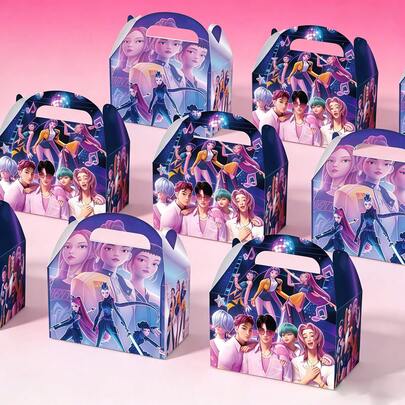 Set van 12 snoepdoosjes in Kpop-stijl, diverse geschenkdoosjes met handvatten en opdruk van cartoonfiguren, geschikt voor verjaardagsfeestjes en Kpop-fans. De stijl en verpakking zijn willekeurig.