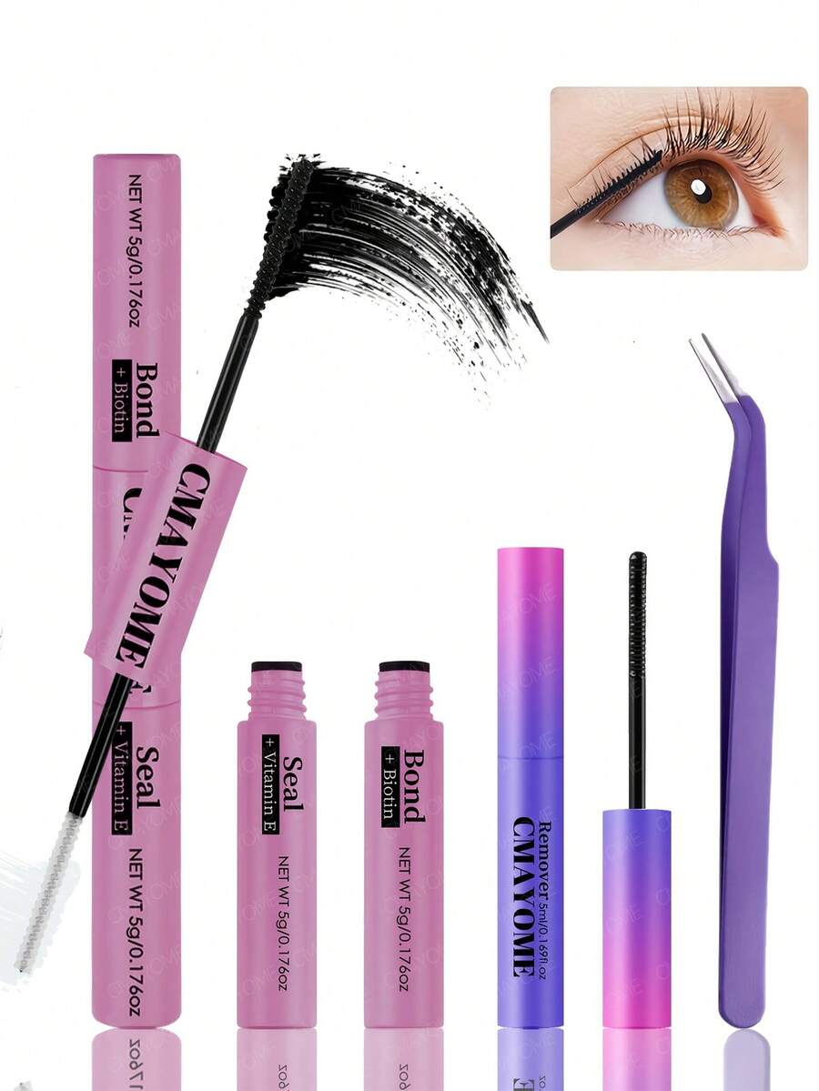 2-In-1 Waterproof Eyelash Glue, Long-Lasting & Sturdy, Includes Eyelash Glue, Tweezers, Eyelash Brush, Easy To Remove, Waterproof All Day Wear, Suitable For DIY Eyelash Extension - Purple - View 1