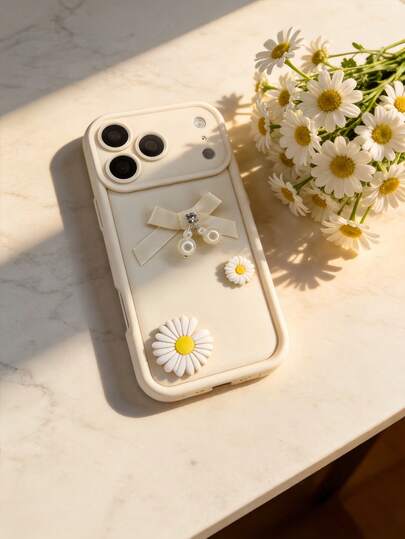 1pc Cute Daisy Bow Tie Eye-Shaped Frosted Phone Case Compatible With Apple 7/8/X/XR/XS Max/11/12/13/14/15/16/17 Pro Max, Galaxy A14/A15/A16/A17/A04/A05/A06/A07/A54/A55/A56/A57/A34/A35A/36/A37/S26/S26 Plus/S26 Ultra, Transsion SMART7/8, G05, Honor 400/400 Pro/400 Lite
