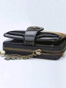 Classic Short PU Wallet For Women & Men, Portable Hasp Closure Coin & Card Holder, Slim Cash Purse For Work, Business, Commute, Office, College, Ideal Gift For Teachers, Boyfriend, Husband, Father, Brothers, Uncle & White-Collar Workers - 黑色 - 查看 7