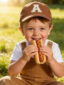 1顶可调节儿童字母棒球帽，婴儿高尔夫球帽，幼儿遮阳帽，适合1-3岁男孩女孩 - 咖色 - 查看 4