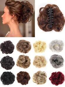 Claw Clip Chignon Synthetic Curly Hair Buns Heat Resistant Wavy Hair Buns With Puffy Natural Hair Clips On Hair Extensions Black Brown Blonde Hair Bun For Women Fashion Curly Hair Suitable For Daily Wear 40g 1PC Summer Hair Accessories Beach Hair Claw Vacay - 彩色 - 查看 1