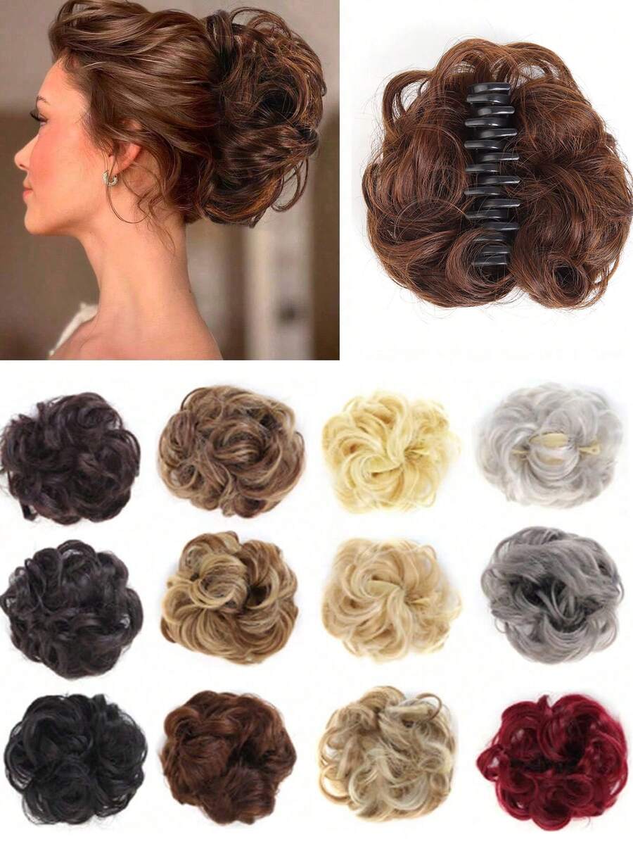 Claw Clip Chignon Synthetic Curly Hair Buns Heat Resistant Wavy Hair Buns With Puffy Natural Hair Clips On Hair Extensions Black Brown Blonde Hair Bun For Women Fashion Curly Hair Suitable For Daily Wear 40g 1PC Summer Hair Accessories Beach Hair Claw Vacay - 彩色 - 查看 1