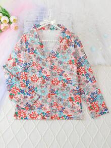 2026新款春季女童休闲印花翻领长袖开衫长裤睡衣套装，两件套，阻燃，四季皆宜 - 彩色 - 查看 3