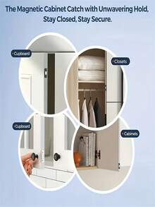 16pcs Ultra-Thin Magnetic Locks With Adhesive Sealing, Suitable For Closing Kitchen Cabinets And Wardrobe Doors, Includes 2 Magnetic Strips + 2 Stickers + 8 Screws + 4 Strong Adhesive Pads - A - View 8