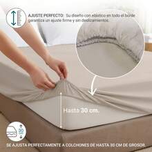 Ecommerc3 Fitted Sheet, 100% Natural Cotton, For Beds From 90 To 200 Cm, Elasticated Perimeter, Various Colors - Land - View 4