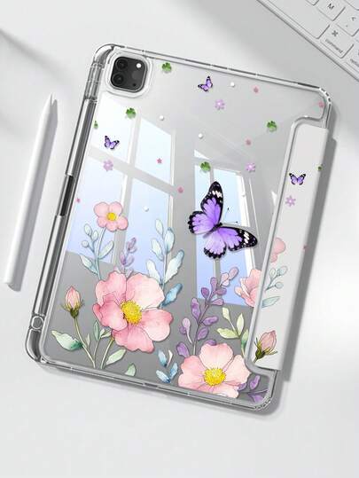 This Exquisite And Adorable Cartoon Floral And Butterfly Double-Sided Acrylic Crystal Clear Back Cover Is Shock-Resistant And Durable, Suitable For IPad 7th, 8th (10.2 Inch) And 10th Generation. It Has A Built-In Pen Slot, Supports Sleep/Wake Function And Multiple Folding Stand Modes, Making It An Excellent Holiday Gift.