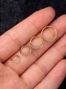 18G Gold Titanium Zirconia Double Hoop Nose Ring/Nose Stud/Cartilage Earring/Helix Hoop/Tragus Hoop/Minimalist Earrings, Gift - Gold - View 1