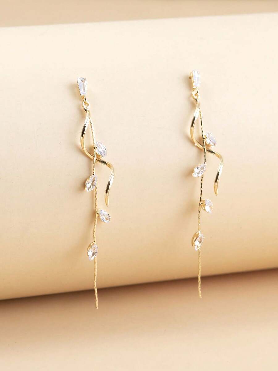 1 Pair Elegant Luxury Leaf, Star, Teardrop Chain Tassel Pendant Earrings, Suitable For Women's Daily Wear, Weddings, Formal Events, Available In White, Black, Pink, Green, Blue, Multi-Color - Vàng - Xem 1