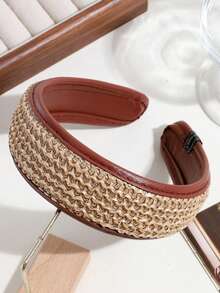 1pc Women's Retro Wide Woven Leather Headband, Suitable For Daily Wear - Multicolor - View 5