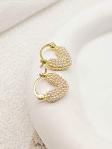 2pcs Heart-Shaped Faux Pearl Earrings, Elegant Gift Suitable For Women's Daily Wear - White - View 4