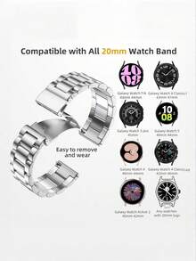 1PC Fashion Silver Stainless Steel Watch Band Compatible With Samsung Smart Watch Universal 20mm 22mm Watch Strap Compatible With Samsung Galaxy Watch 3 42mm 46mm Compatible With Galaxy Active 2 40mm/44mm Compatible With Watch Gt2,Watchband For Smart Watch,Bracelet Galaxy Watch - Silver - View 8