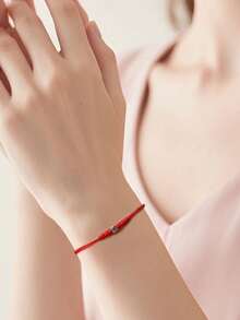 S925 Silver Rhombus Bead Bracelet, Red Braided Auspicious Charm Bracelet For New Year - Red - View 5