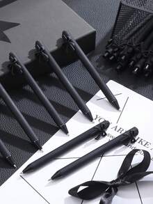 Black/Pink Bow Tie Girly Student Stationery Pen, High-Quality Push-Button Ballpoint Pen - Multicolor - View 3