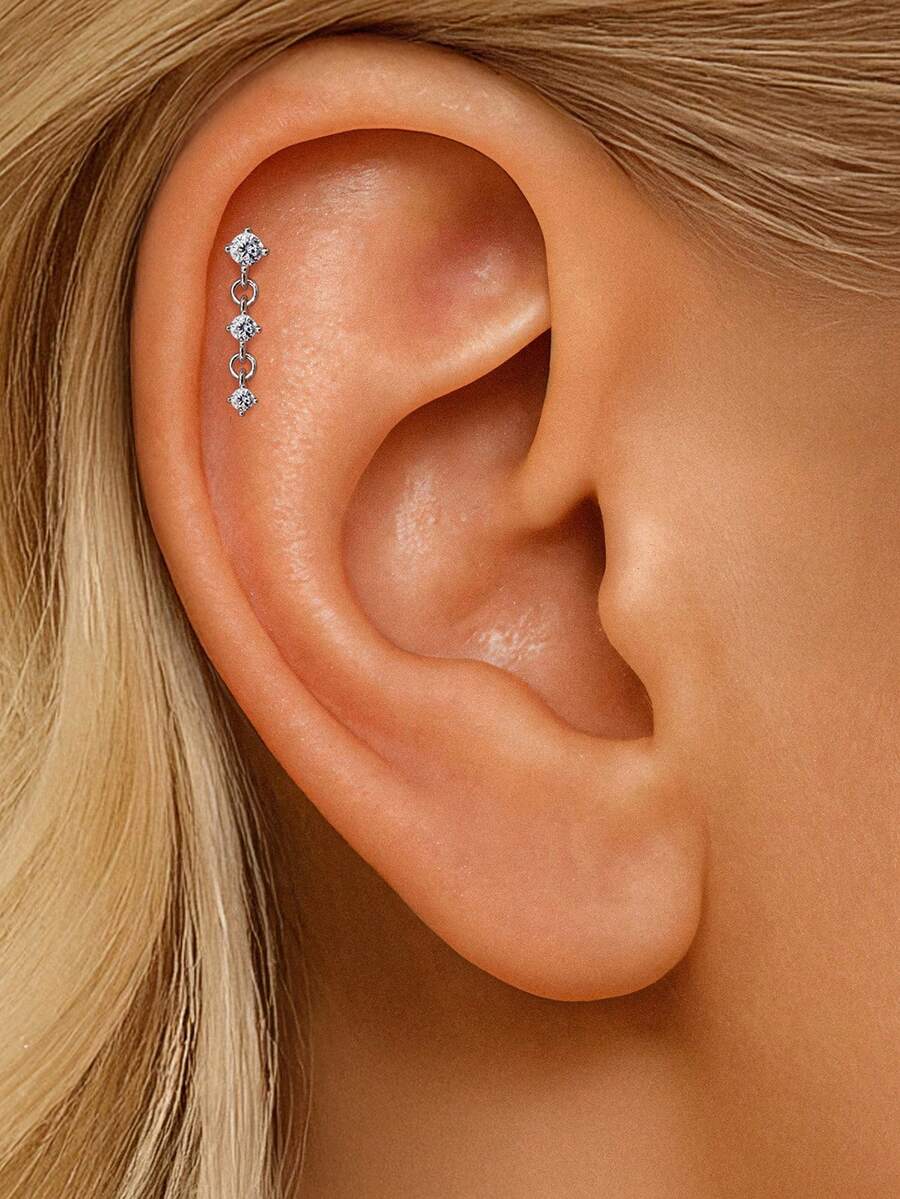 1件莫桑石925纯银水滴吊坠耳钉，18K镀金，低过敏性，适合耳骨、耳屏穿孔，是送给女性和女孩的日常佩戴礼物，也适合婚礼季佩戴。 - 銀色 - 查看 1