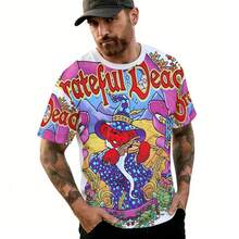 Wizard Bear Graphic Summer Cotton T Shirt Bohemian & Retro Style, Round Neck Short Sleeve, Slight Stretch, Leisure Comfort. - màu đen - Xem 3