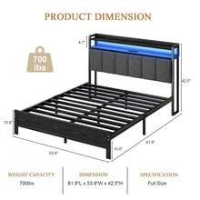 Twin/ Full/ Queen/ King Bed Frame With Storage Headboard, LED Bed Frame With Charging Station, Upholstered Platform Bed Frame With Heavy Duty Metal Slats, No Box Spring Needed, Easy Assembly, Black/ White/ Beige - View 8