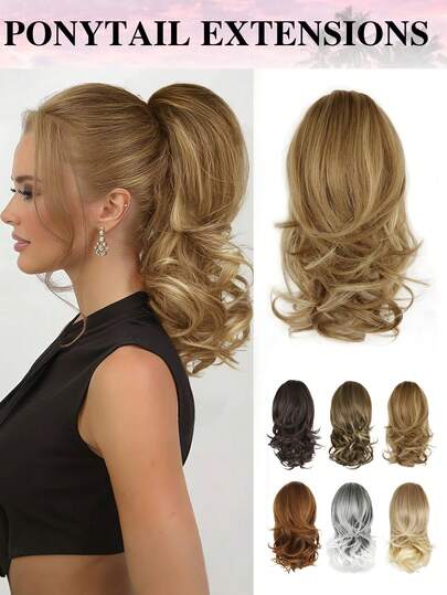 Peluca con coleta de 14 pulgadas de estilo europeo y americano, fibra sintética con coleta ondulada con clip, coleta esponjosa para uso diario para mujeres